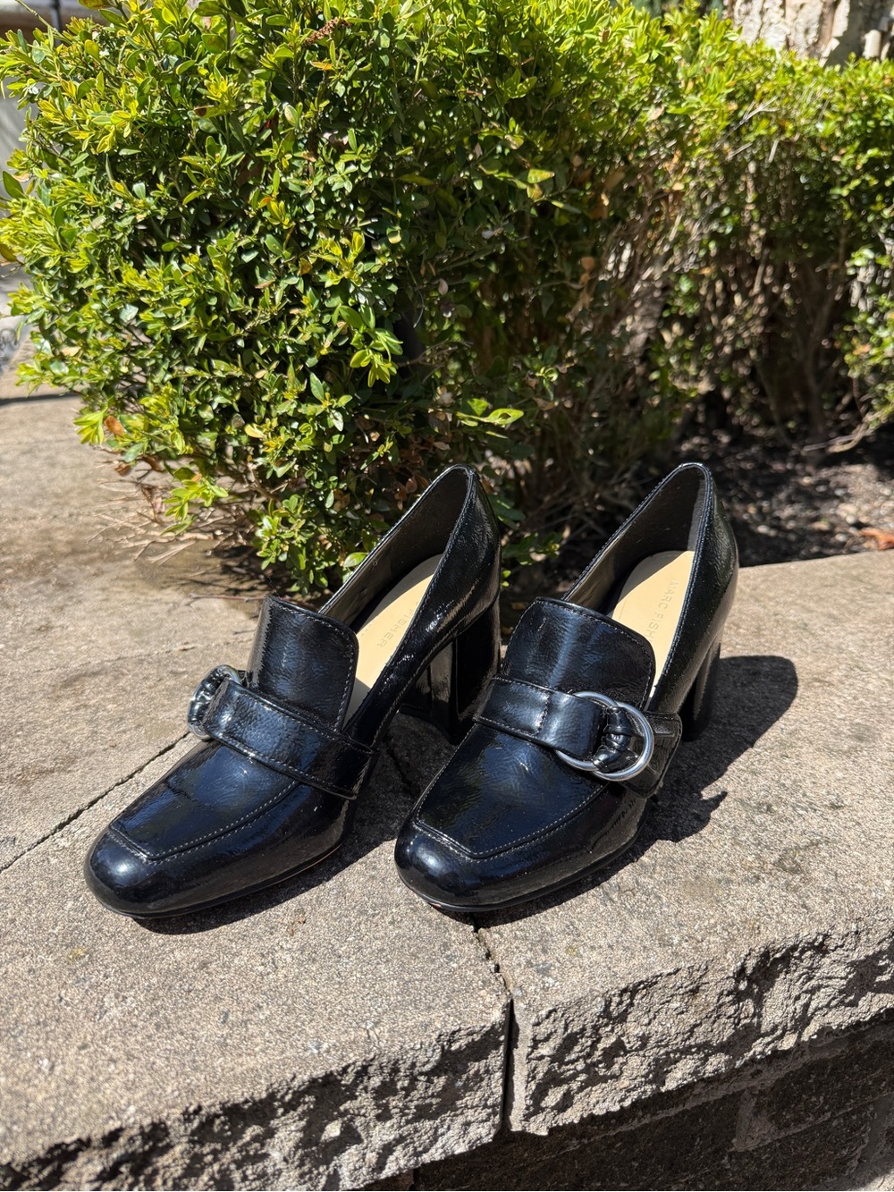 Black Marc Fisher Chunky Heeled Loafers